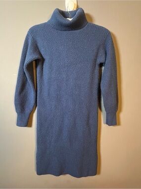 Ann Taylor Navy Blue Turtleneck Ribbed Sweater Dress